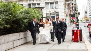 bridal party on street